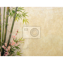 Фотообои с бамбуком и цветами на винтажном фоне
