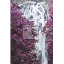 Фотообои на стену с водопадом и розовыми цветами
