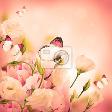 Фотообои с бабочками и розовыми розами