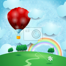 Фотообои с воздушным шаром и радугой
