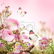 Фотообои - Букет роз и бабочка
