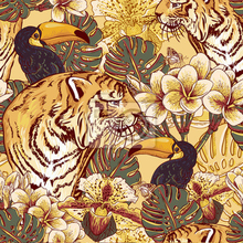 Арт-обои с тигром и цветами