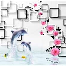 3Д Фотообои с дельфинами и цветами