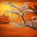 Фотообои на стену с пейзажем "Японская сакура"