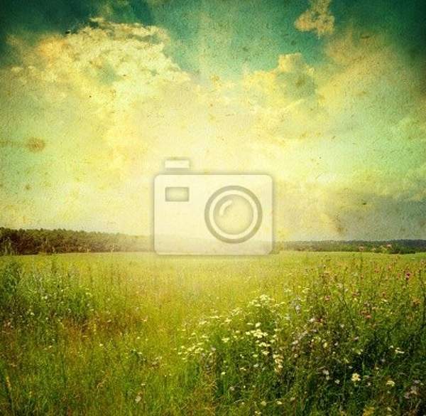 Фотообои с ретро-пейзаж - Закат в поле