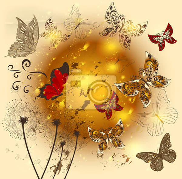 Фотообои - Золотой шар с бабочками