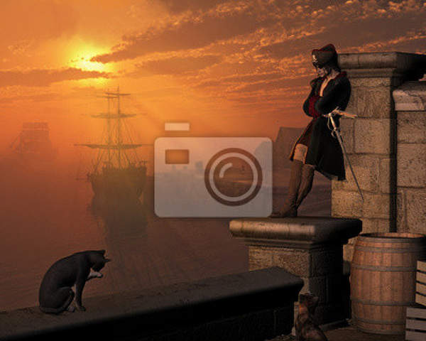 Фотообои с пиратом на закате