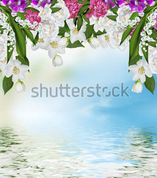 Фотообои 3Д с цветами и отражением в воде