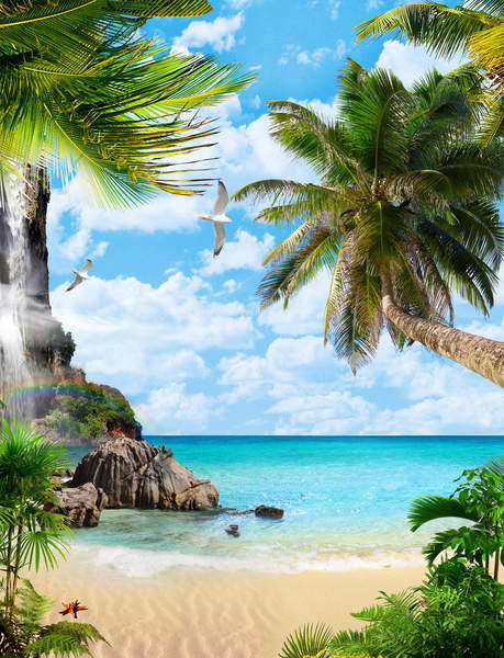 Фотообои с тропическим пляжем и пальмами