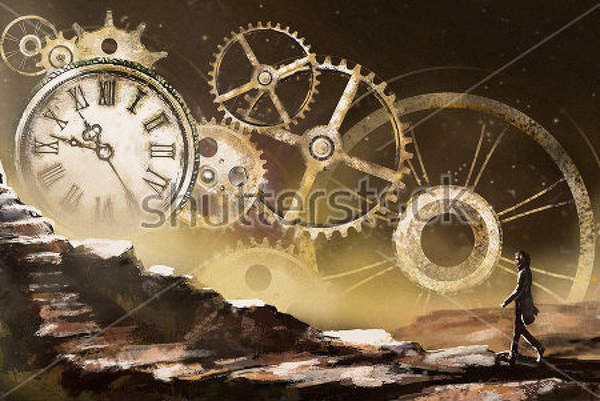 Фотообои - Фантастическая иллюстрация с часами и механизмом