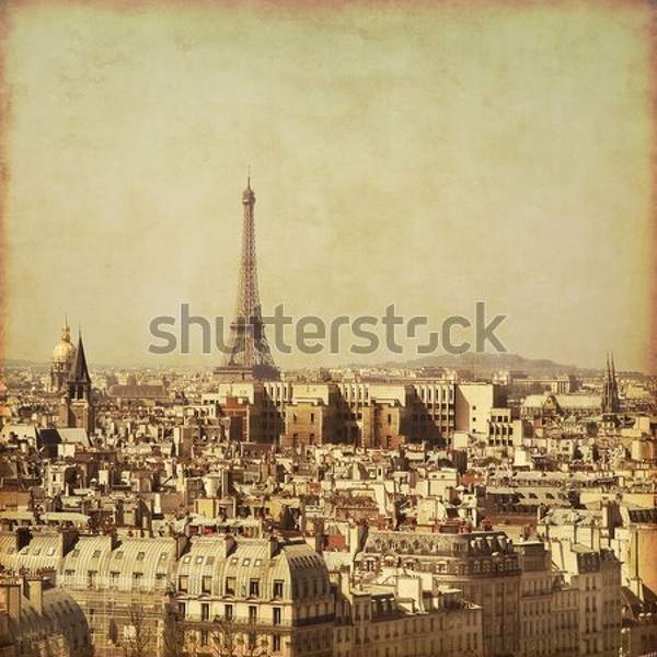 Фотообои с винтажным Парижем (вид на Эйфелевую башню)