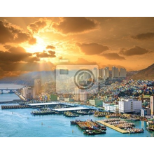 Фотообои с портовым городом на закате