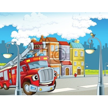 Фотообои в детскую - Пожарная машина в городе