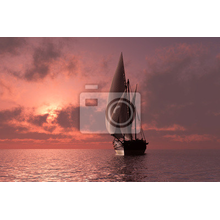 Фотообои на стену с яхтой на закате