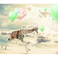 Фотообои с жирафом на воздушных шарах (креативный сюжет)