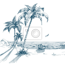 Арт-обои - Рисованный тропический пляж