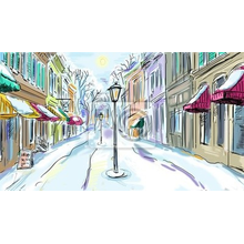 Фотообои с зимним городом - улица, фонарь... (рисунок)