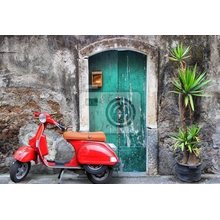 Фотообои - Красный скутер на улице