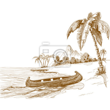Арт-обои на стену - Лодка и пальма