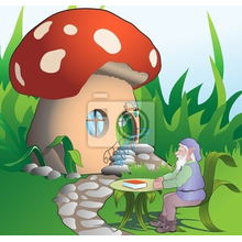 Фотообои - Старый гном и его дом- гриб