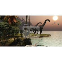 Фотообои - Брахиозавры на закате