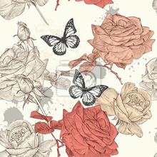 Арт-обои - Бабочки и розы
