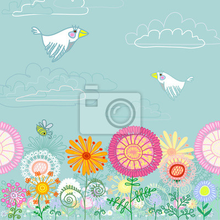 Фотообои в детскую с птичками и цветами