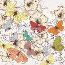 Арт-обои - Рисованные цветные бабочки