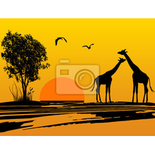 Фотообои - Жирафы на желтом закате