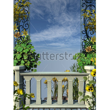 Каменный забор с желтыми цветами