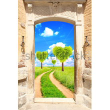Фотообои - Каменная арка с видом на креативный пейзаж