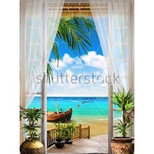 Фотообои - фреска с видом из окна на море