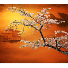 Фотообои на стену с пейзажем "Японская сакура"
