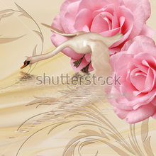 ЗД Фотообои с лебедем и розами