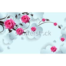 3Д Фотообои с розами на голубом фоне