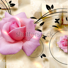 3Д Фотообои с розами на бежевом фоне
