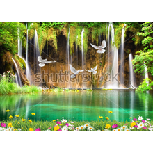 Пейзаж с водопадом - Фотообои 3Д