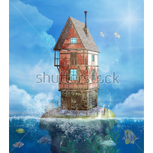 Фотообои 3Д - Дом в море в стиле Фентези
