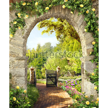 Каменная арка с цветами - Современные фотообои