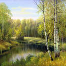 Лесной пейзаж "у реки" (живопись маслом)